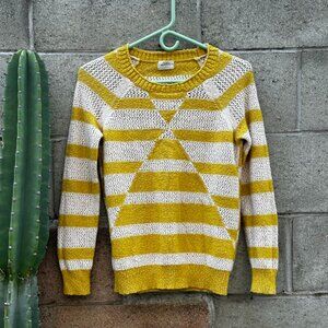 Madewell Wallace Crewneck Sweater 100% Cotton Chartreuse/Yellow & White Small S